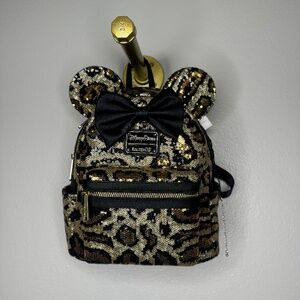 Disney Parks Loungefly Animal Kingdom Leopard Print Sequin Mini Backpack NWT